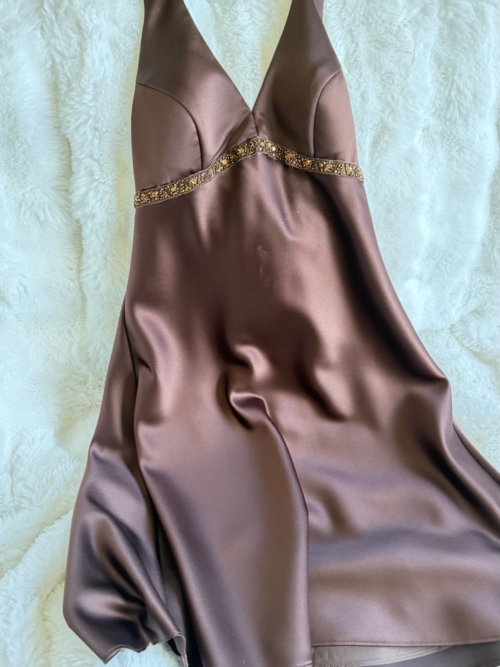 Vintage Dave and Johnny by Laura Ryner Y2K Chocolate Brown Beaded Dress. - Picture 2 of 13
